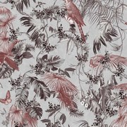 DUTCH WALLCOVERINGS Behang bladeren en vogels rood en zilverkleurig