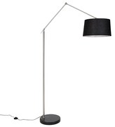 Moderne vloerlamp staal met kap zwart linnen 45 cm - Editor