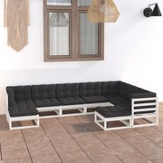 vidaXL 9-delige Loungeset met kussens massief grenenhout wit