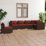 vidaXL 6-delige Loungeset met kussens poly rattan bruin