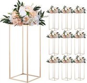 VEVOR Bruidsbloemenstandaard 250x250x600mm, 10 stuks. Bloemenkrukjes, bloemenstandaards met metalen plank, rechthoekige plantenkrukjes voor bruiloften, feesten, verjaardagen, tafeldecoratie, roségoud