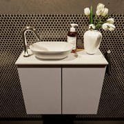 Mondiaz Fowy toiletmeubel 60cm smoke met witte waskom links en kraangat