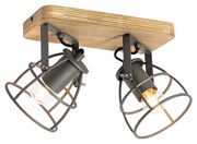 Industriële spot donkergrijs met hout verstelbaar 2-lichts - Arthur