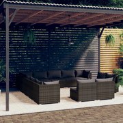 vidaXL 13-delige Loungeset met kussens poly rattan grijs