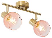 Art Deco Spot / Opbouwspot / Plafondspot goud met roze glas 2-lichts - Vidro Art Deco E14 Binnenverlichting Lamp