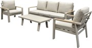Lola stoel bank loungeset 4 delig latte zand aluminium teak