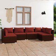 vidaXL 6-delige Loungeset met kussens poly rattan bruin