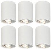 Set van 6 Spot / Opbouwspot / Plafondspots wit draai- en kantelbaar - Rondoo up Modern GU10 Binnenverlichting Lamp