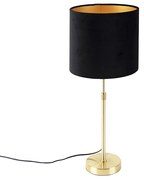 Stoffen Tafellamp goud/messing met velours kap zwart 25 cm - Parte Modern E27 cilinder / rond rond Binnenverlichting Lamp