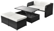 vidaXL 4-delige Loungeset met kussens poly rattan zwart