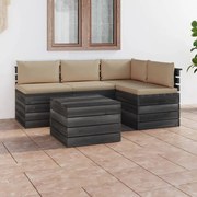 vidaXL 5-delige Loungeset met kussens pallet massief grenenhout