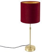 Stoffen Tafellamp goud/messing met velours kap rood 25 cm - Parte Klassiek / Antiek E27 cilinder / rond rond Binnenverlichting Lamp