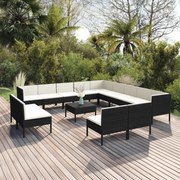 vidaXL 14-delige Loungeset met kussens poly rattan zwart