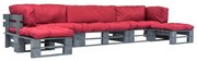 vidaXL 6-delige Loungeset pallet met rode kussens hout