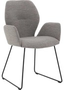 Goossens Eetkamerstoel Hera grijs stof met armleuning, modern design