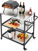VEVOR Outdoor Grillwagen 80x61 cm (tafelbladformaat), verrijdbare grilltafel met zijhandgreep, 2 gaasplanken en 4 wielen, grillvoorbereidingstafel, serveerwagen voor picknick, keuken en tuin