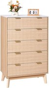 VEVOR ladekast met 5 gecanneleerde lades, houten ladekast met schuif- en kantelbeveiliging, moderne minimalistische retro ladekastorganizer voor woonkamer, slaapkamer, gang (licht hout)