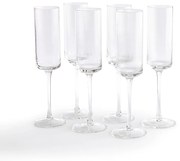 Set van 6 champagneglazen in geribbeld glas, Stria