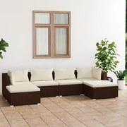 vidaXL 6-delige Loungeset met kussens poly rattan bruin