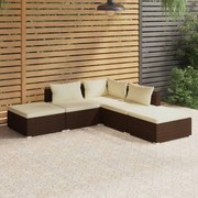 vidaXL 5-delige Loungeset met kussens poly rattan bruin