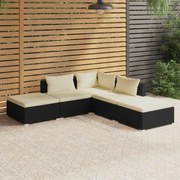 vidaXL 5-delige Loungeset met kussens poly rattan zwart