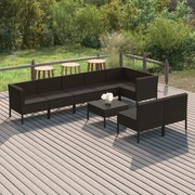 vidaXL 9-delige Loungeset met kussens poly rattan zwart