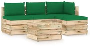 vidaXL 5-delige Loungeset met kussens groen geïmpregneerd hout