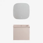 Macrae Houten Badkamermeubelset Met Geïntegreerde Wastafel Beige – Linnen & Vierkant Led En Anticondens 75x75 Cm Riben & - Sklum