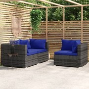 vidaXL 3-delige Loungeset met kussens poly rattan grijs