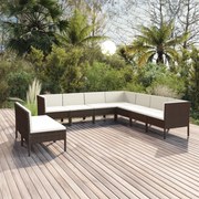 vidaXL 9-delige Loungeset met kussens poly rattan bruin