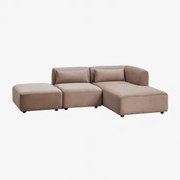2-delige Chaise Longue Modulaire Bank Rechts Met Fogler Poef Corduroy Kameelbruin - Sklum
