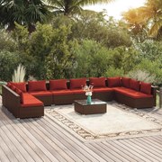 vidaXL 11-delige Loungeset met kussens poly rattan bruin