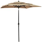 vidaXL Parasol 3-laags met aluminium paal 2x2 m taupe