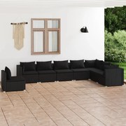 vidaXL 8-delige Loungeset met kussens poly rattan zwart