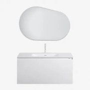 Macrae Zwevend Houten Badkamermeubelset Met Geïntegreerde Wastafel Wit & Ovaal Led En Anticondens 100x80 Cm Riben & Wit ↑20 - Sklum