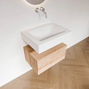 Zaro Alan badmeubel 60cm washed oak 1 lade met vrijhangende wastafel cloud midden zonder kraangat talc