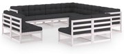 vidaXL 11-delige Loungeset met kussens massief grenenhout wit