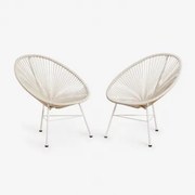 Set Van 2 Tuinstoelen Van Staal En Synthetisch Riet New Acapulco Tapioca Beige - Sklum