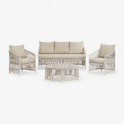 Tuinset Met Een 2-zitsbank, 2 Fauteuils En Salontafels Van Aluminium En Sophie Gevlochten Touw. Gardenia Wit - Sklum