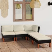 vidaXL 5-delige Loungeset met kussens poly rattan zwart