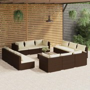 vidaXL 13-delige Loungeset met kussens poly rattan bruin