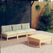 vidaXL 4-delige Loungeset met crèmekleurige kussens grenenhout