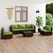 vidaXL 6-delige Loungeset met kussens poly rattan bruin