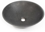 Saniclass Waskom 42x42x12cm - rond - natuursteen basalt Gepolijst zwart