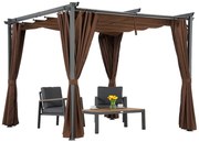 Bruine pergola voor terras La Palma 3x3 m met gordijnen Garden Point