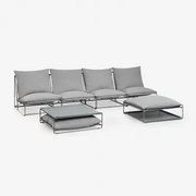 Tuinset Met 4-delige Modulaire Bank, Bijzettafel En Om Te Bouwen Poef Amaro Grijs - Sklum