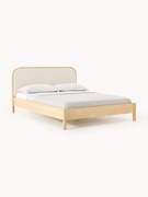 Houten bed Jones met hoofdeinde van bouclé