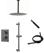 Saniclear Iron Pro inbouw regendouche met plafondarm, 30cm hoofddouche en glijstang verouderd ijzer - gunmetal