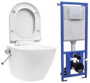 vidaXL Hangend toilet randloos met verborgen stortbak keramiek wit