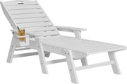 VEVOR ligstoel, draagvermogen 181 kg, HDPE tuinligstoel, strandligstoel met 6-voudig verstelbare rugleuning, armleuning, bekerhouder, balkonligstoel, terrasligstoel voor zwembad, terras, patio, gazon, wit